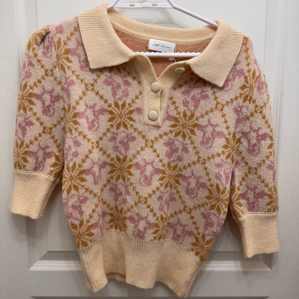Floral Knit Collared Sweater